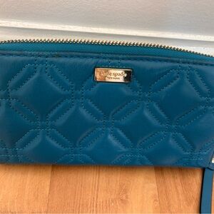kate spade Teal Quilted Leather Wallet with Gold Logo
